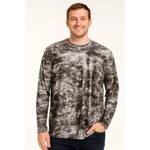 Vapor Apparel men's fishing shirt size large long sleeve Gray Marble Print